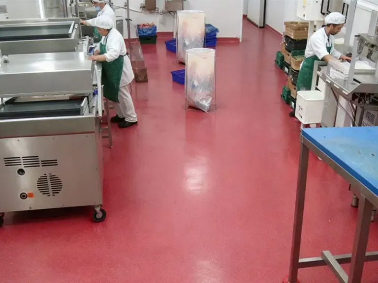 Produce packing floor finished in safety red