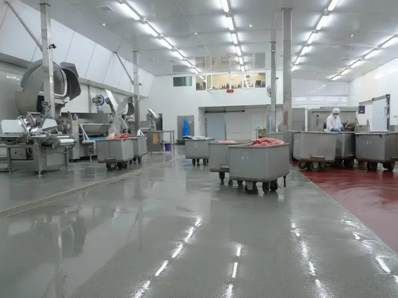 Meat processing floor with zoned colour coding